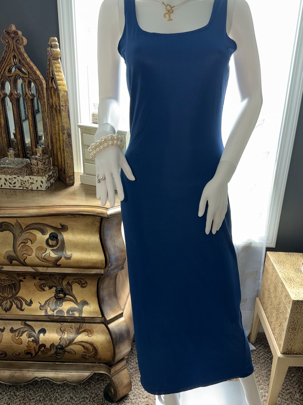 Vintage Newport Classic Navy Square-Neck Midi Dress